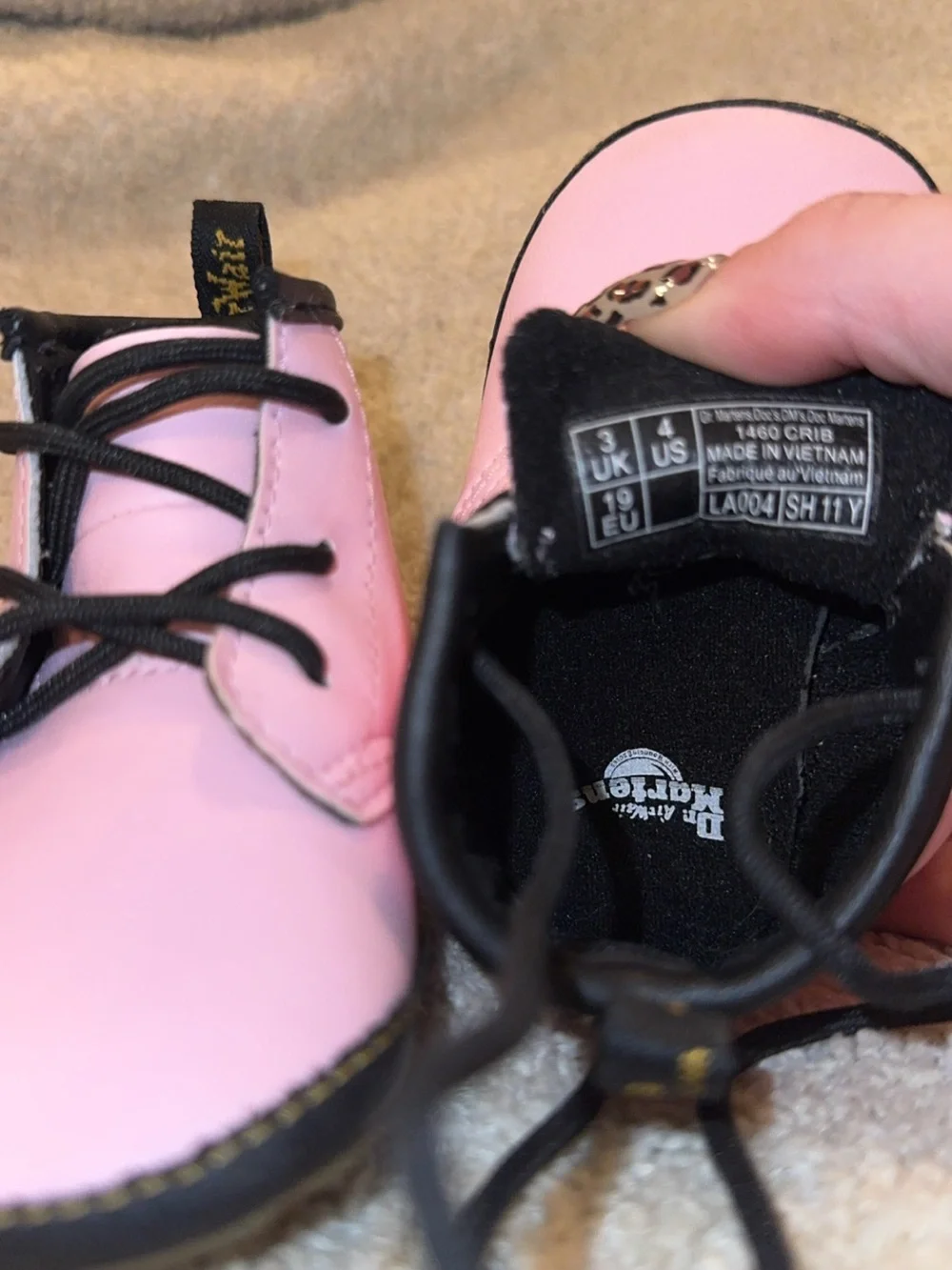 Dr. Martens Pink and Black Lace-Up Baby Boots